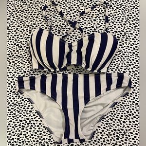 Navy and White striped bikini | 32B